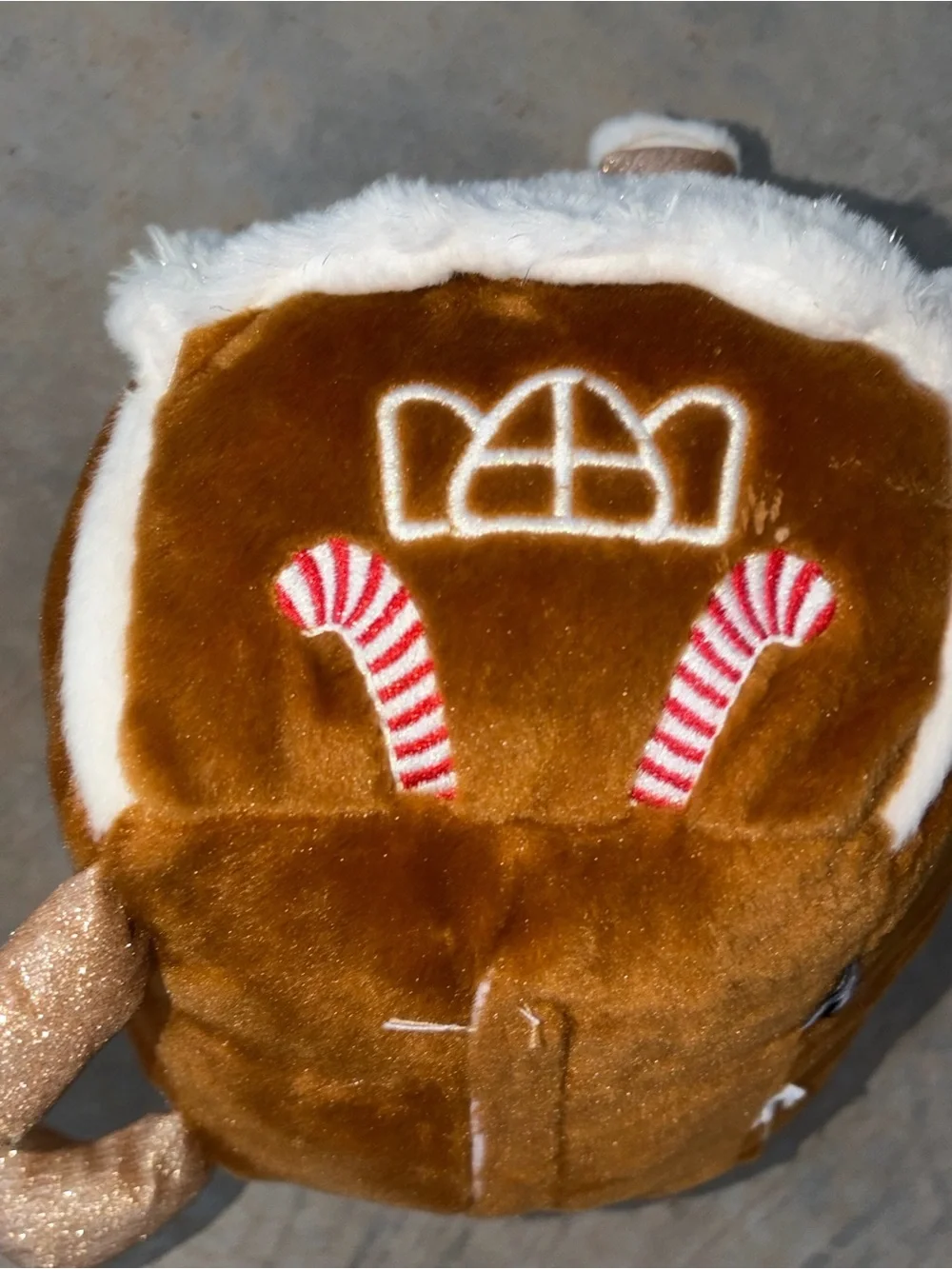 FAO Schwarz Gingerbread House Holiday Pillow -White & Brown Musical lights Plush